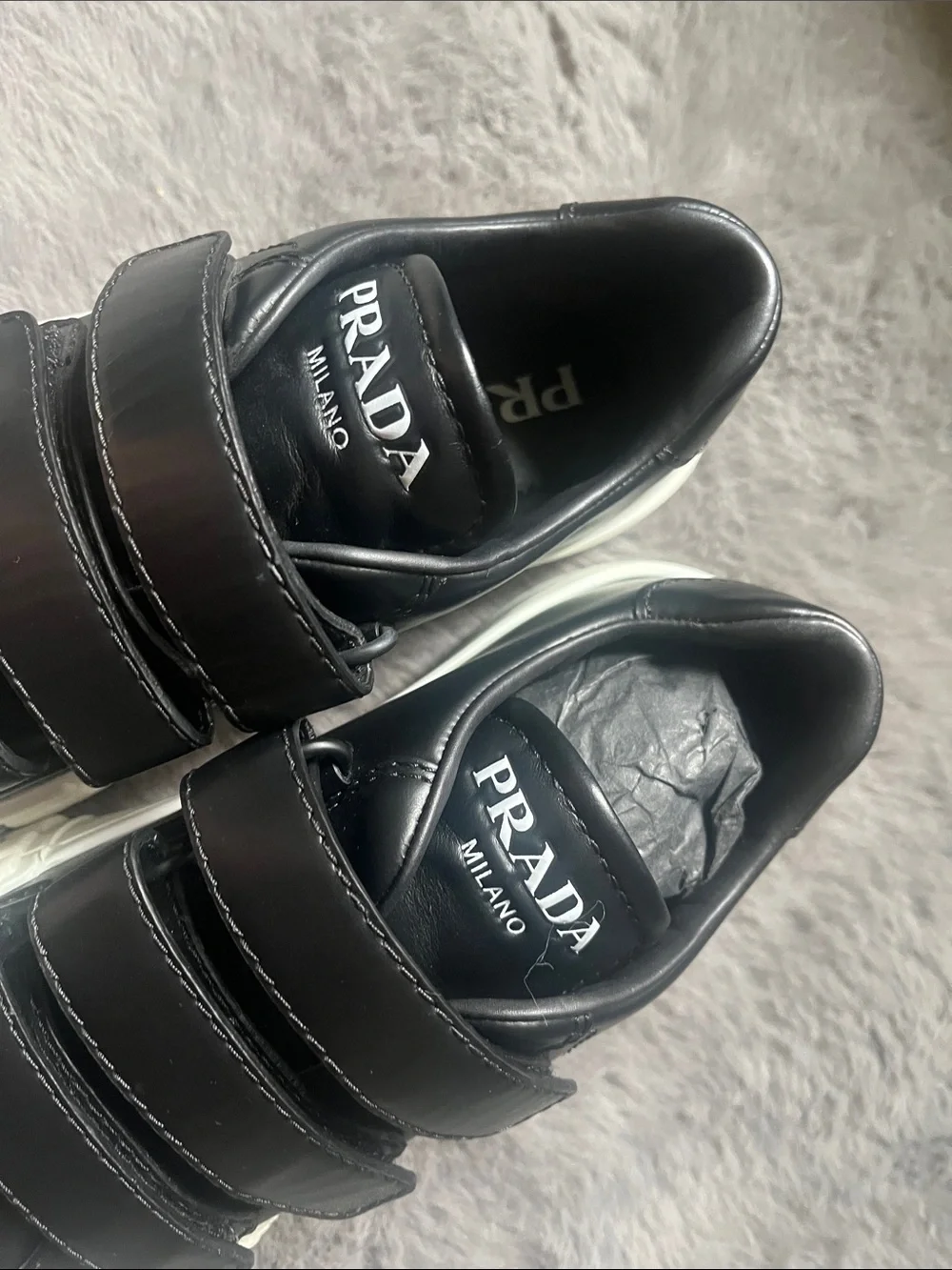 Prada women Black Leather Velcro Sneakers - Picture 5 of 5